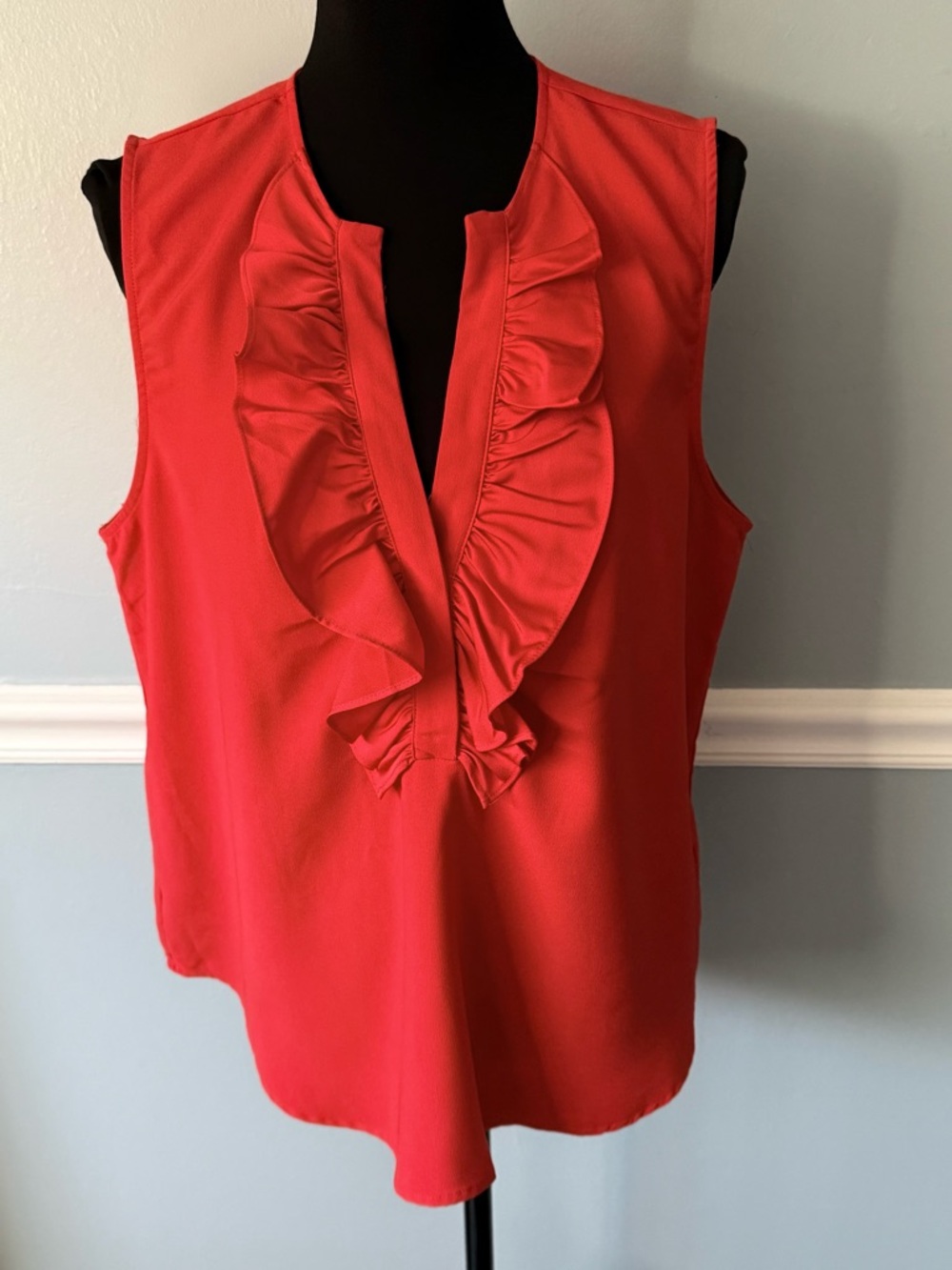 J. Crew Red Sleeveless Ruffle V-Neck Top L